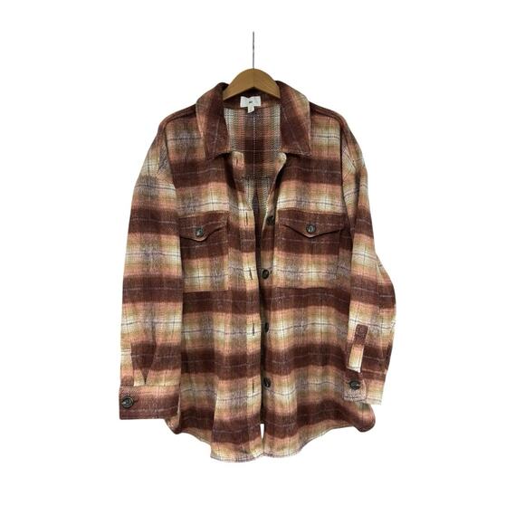 BP Brass Plum Orange Red Plaid Jacket Shacket Fall Layer Womens 2XL - Picture 1 of 6